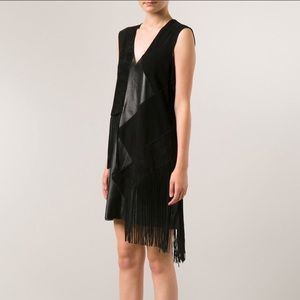 Derek Lam 10 Crosby black real leather suede dress